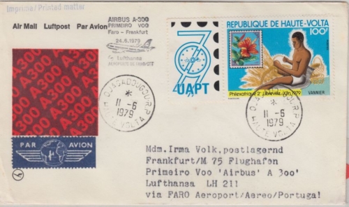 Haute Volta Zuleitungspost Erstflug Faro FFM 1979 Luftpost 100 Fr. Philexafrique