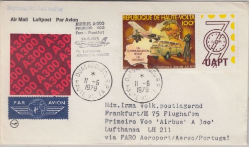 Haute Volta Zuleitungspost Erstflug Faro FFM Luftpost 100 Fr. Philexafrique 1979