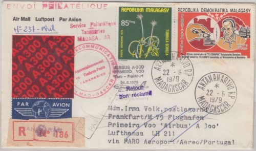 Madagaskar - Zuleitungspost LH-Erstflug Faro FFM Einschreibebrief 1979