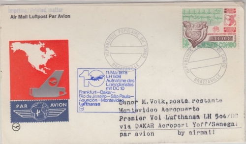 Kongo - 100 Fr. Hypertension Zuleitungspost LH-Erstflug Dakar Montevideo 1979
