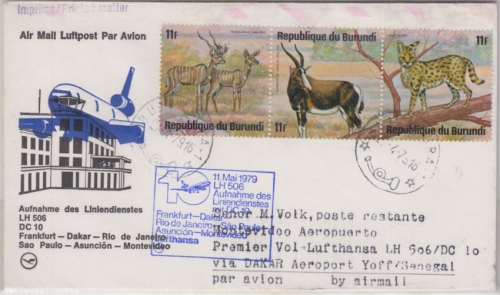 Burundi - Zuleitungspost LH-Erstflug Dakar Montevideo 1979
