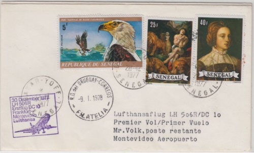 Senegal - 40 Fr Tizian u.a. Zuleitungspost LH-Erstflug Frankfurt Montevideo 1978