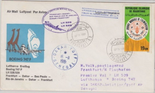 Mauretanien - 19 UM FAO Zuleitungspost LH-Erstflug Dakar - Frankfurt 1981