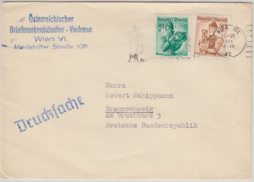 Österreich - 50+70g Trachten Drucksache i.d. BRD Wien - Braunschweig 1961