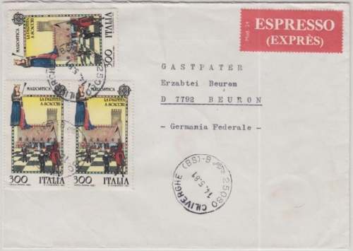 Italien - 3x300 L Human chess Expressbrief n. DEUTSCHLAND Ciliverghe Beuron 1981