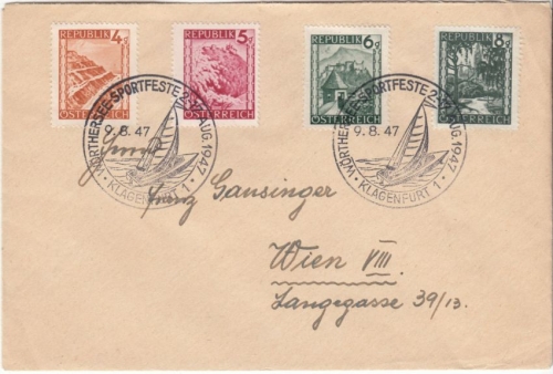 Österreich - Klagenfurt 1947 Wörthersee Sportfest SST (Segeler) Brief n. Wien