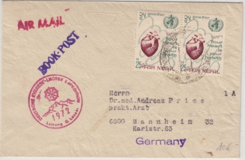 Nepal - 2x25 P. Herz Lupo-Drucksache Deutsche Everest Lhotse Expedition 1972