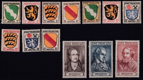 Franz. Zone - Allgemeine Ausgabe Satz komplett postfrisch MNH Mi.Nr. 1-13