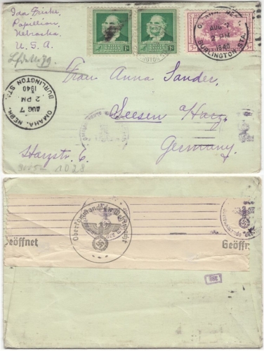 USA - 3 C. Eiche u.a. Zensurbrief Omaha - Seesen 1940 OKW-Zensurverschluss