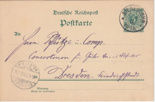 DR - Siebenlehn 1900 K1 5 Pfg. Ganzsache n. Dresden