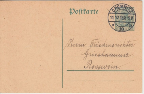 DR - Chemnitz 10 11.12.13 8-9V Schnapszahl 5 Pfg. Ganzsache n. Rosswein