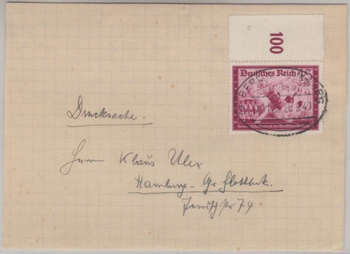 DR - 15 Pfg. Kameradschaftsblock Oberrand Drucksache Bahnpost Berlin 1940