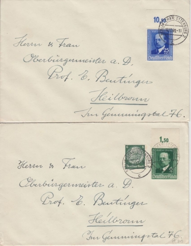 DR - 6 + 25 Pfg. Behring je OBERRAND, 2 briefe Berlin - Heilbronn 1940