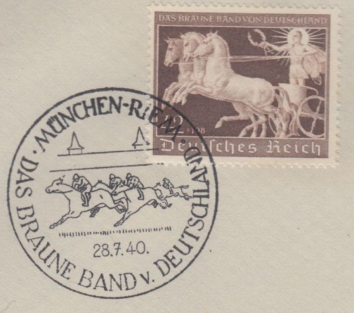 DR - 42 Pfg. Braunes Band Kampfwagen Pracht-Briefstück SST München Riem 1940