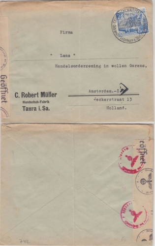 DR - 25 Pfg. Leizger Messe 1940 Zensurbrief id. SCHWEIZ Taura (Chemnitztal)