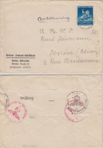 DR - 25 Pfg. Messe Wien Zensurbrief i.d. SCHWEIZ Eichwalde (Teltow) Genf 1941