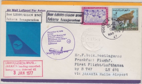 Afghanistan - 4 Afg. Steinadler u.a. LH-1st flight Zuleitung Jakarta FFM 1976