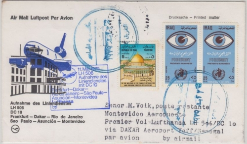 Iraq - 2x25 F. WHO u.a. LH 1st-flight Dakar Montevideo Zuleitung 1979