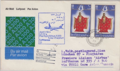Bahrain - 2x60 F. Tracht LH 1st-flight Tunis FFM Zuleitungspost 1979