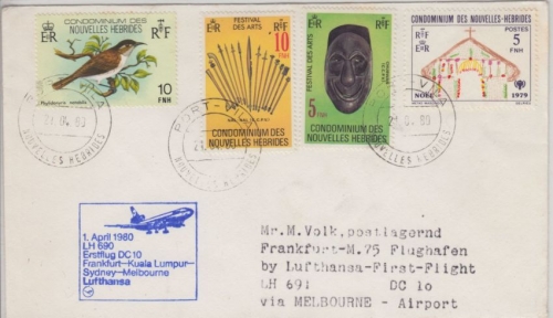 Nouvelles Hebrides - 10 FNH Vögel ua. LH 1st-flight Melbourne FFM Zuleitung 1978
