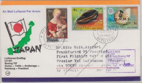 Aitutaki - 1 C. Muschel/OHMS u.a. LH 1st-flight Osaka FFM 1979 Zuleitung Etappe