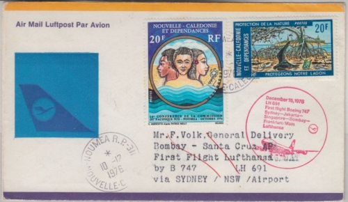 Nouvelle Caledonie - 20 Fr. Naturschutz u.a. LH 1st-flight Sydney FFM 1976