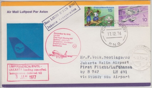 Papua New Guinea - 15 T. 50th Ann. Scouting LH 1st-flight Sydney FFM 1976