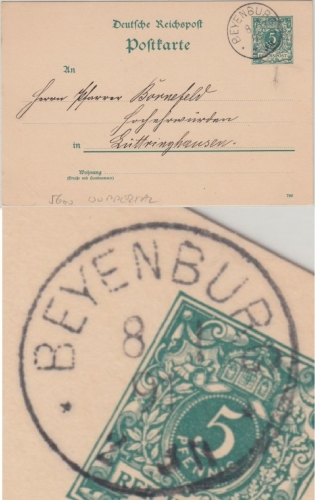 DR - Beyenburg 1891 K1 Ganzsache v. Wollbreiken (?) n. Lüttringhausen