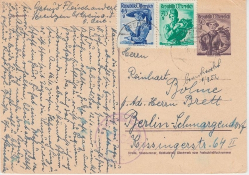 Österreich - 30g Trachten Ganzsache + Zusatz Kreuzen Berlin 1952 Zensur