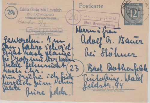 All.Bes. - (20) Scheppau ü. Braunschweig Landpoststelle 12 Pfg. Ganzsache 1946