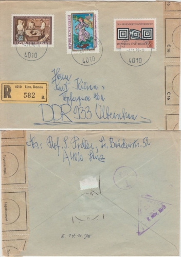 Österreich - Linz 1978 Einschreibebrief Tauschsendung amtl geöffnet Stasi-Zensur