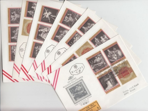 Österreich - 100 J. Staatsoper Zusammendrucke ex KB 7 Schmuckbriefe/FDC 1968