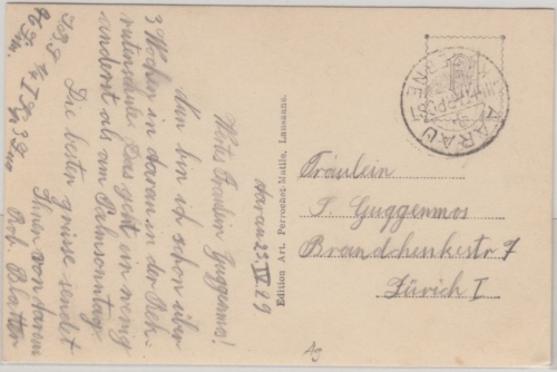 Schweiz - Aarau Kaserne Militärpost Feldpostkarte n. Zürich 1929