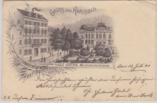 Österreich - Karlsbad Böhmen Haus Gotha sw-Litho gelaufen 1901