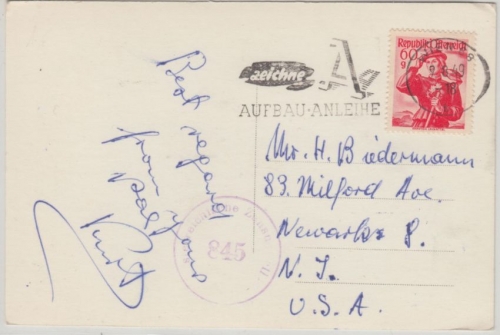 Österreich - 60g Trachten Karte n. USA Wien - Newark 1949 österr. Zensur