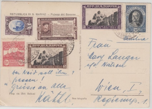 San Marino - 10 C. Garibaldi u.a. Karte n. ÖSTERREICH 1937