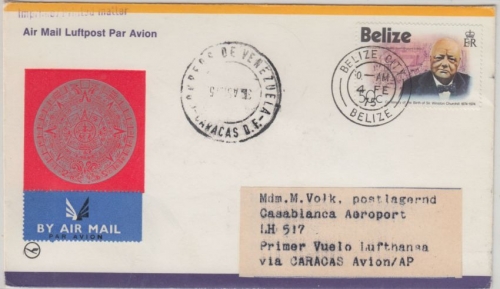 Belize - 50 C 100. Geb. W Churchill Luftpostbrief via Caracas n. Casablanca 1975