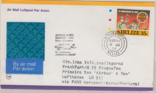 Belize - 35 C. 75Y PAHO LH 1st-Flug Faro Frankfurt 1979 seltene Zuleitungspost !