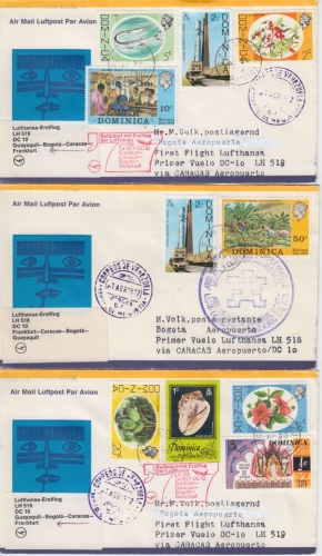Dominica - 8 Luftpostbriefe seltene Zuleitungspost zu LH 1st-Flügen 1977