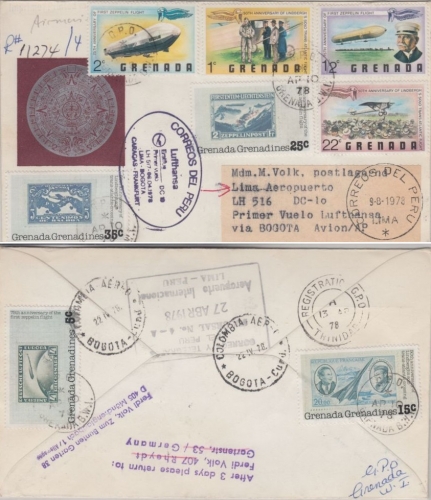 Grenada - 22 C. Luftfahrt u.a. LH 1st-Flug Bogota Lima 1978 Zuleitungspost !