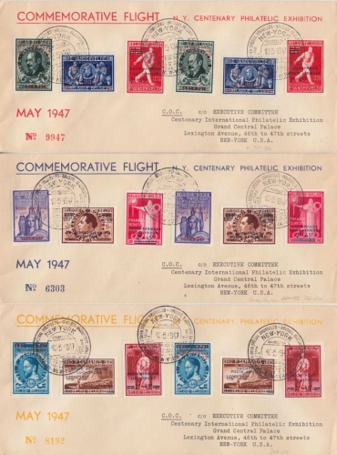 Belgien - CIPEX 1947 Überdruckausgabe 3 Umschläge/Sonderflug Brüssel New York