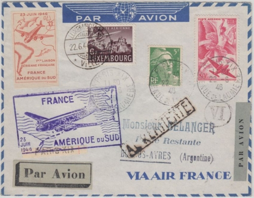 Frankreich - 1e Liaison Arienne France Amerique du Sud Luftpostbrief 1946
