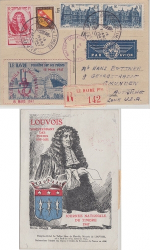 Frankreich - Journee du Timbre 1947 Sonderkarte Lupo-Einschreiben Le Havre Wien
