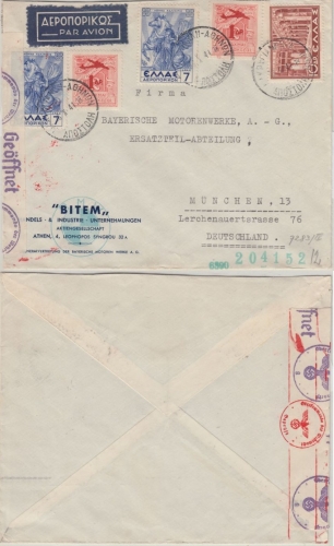 Griechenland - Athen 1941 Luftpost Zensurbrief n. München OKW-Zensur ABP Wien