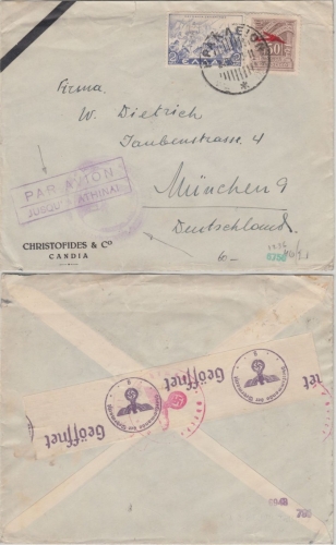 Griechenland - 50 L. Lupo-Marke u.a. Luftpostbrief Heraklion - München 24.10.40