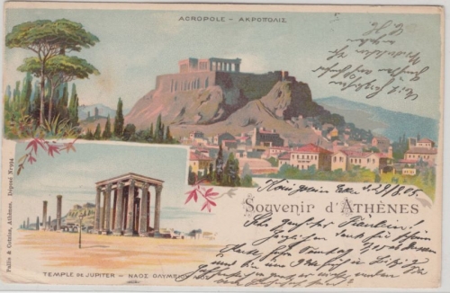 Griechenland - Souvenir d'Athenes Akropolis farb. Mehrbild-Künstlerkarte 1905