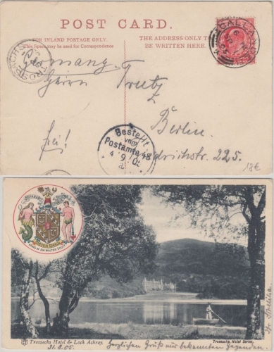 Großbritannien - Trossachs Hotel Callander sw-AK/Wappen gelaufen 1905
