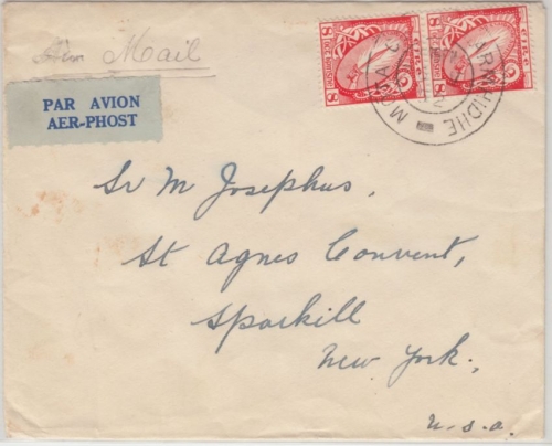 Irland - 2x8 Pg. Freimarke Luftpostbrief n. USA Hiarmhidhe - New York 1952