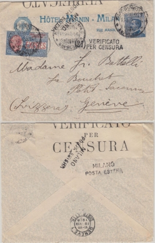 Italien - 30 C. Expres u.a. Eilbrief i.d. SCHWEIZ Mailand - Genf 1916