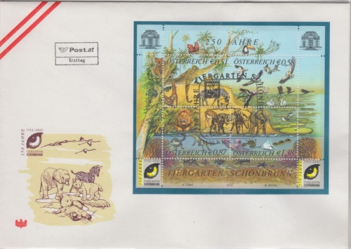 Österreich - 250 J. Tiergarten Schönbrunn Blockausgabe Schmuck-FDC 2002